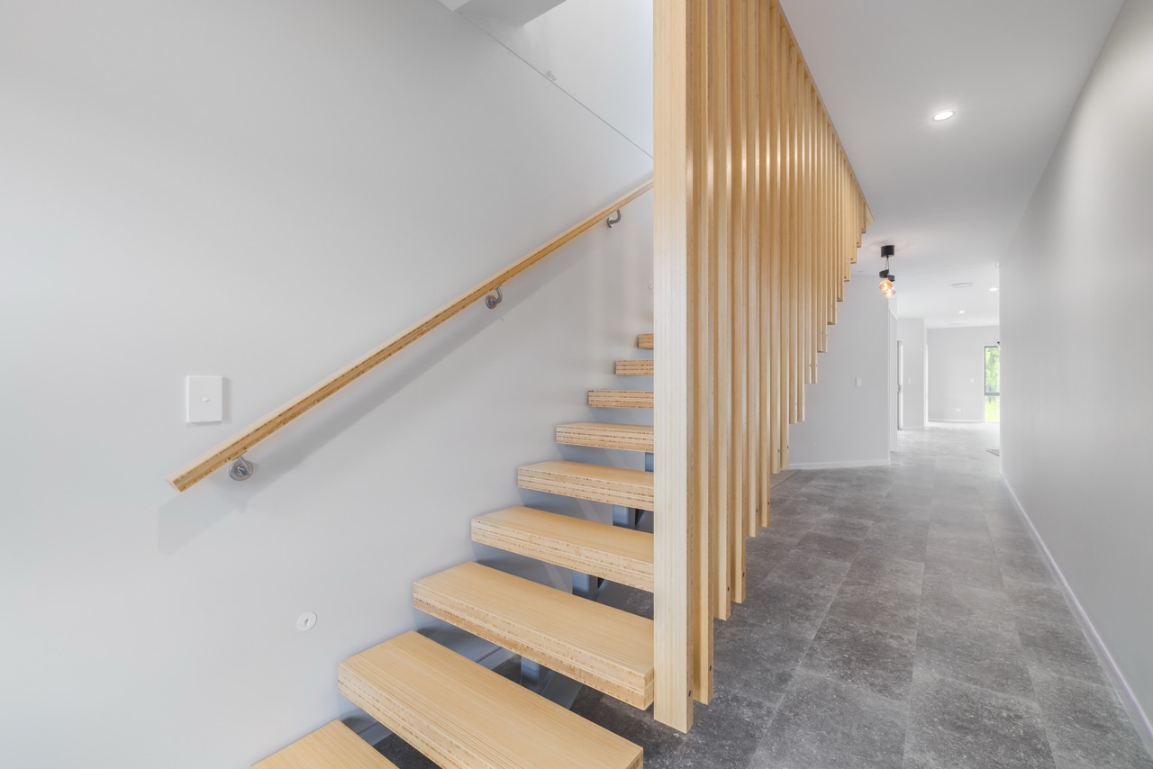 Hallway and staircase with timber battens