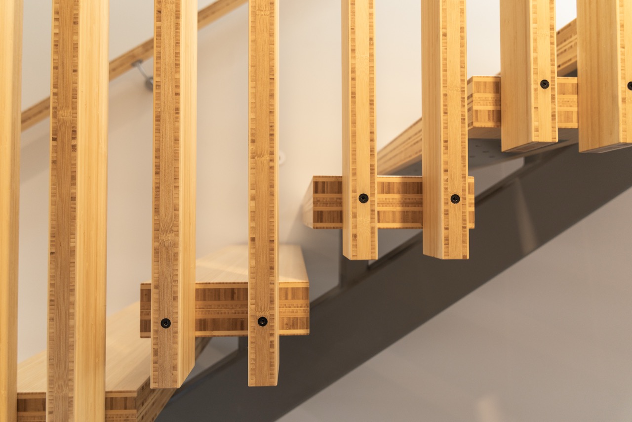 Bamboo batten and steel stringer close-up